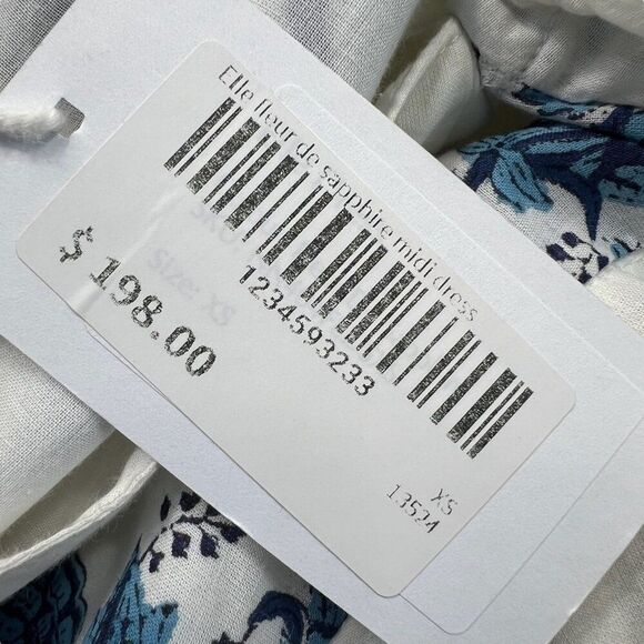 Neve & Noor NWT Elle Fleur De Saphir Midi Dress White and Blue Size XS - Picture 6 of 11